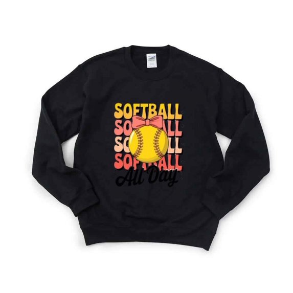 Softball All Day Coquette Bow T-Shirt with Game Day Graphic Energy, for men & women, up to size 5XL