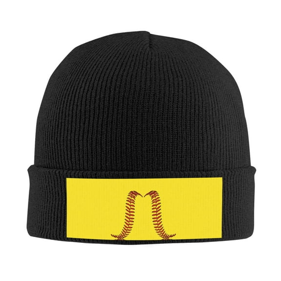 Softball Baseball Beanie Hat Men Women Warm Printed Cap Knit Beanies Hats Outdoor Winter Black