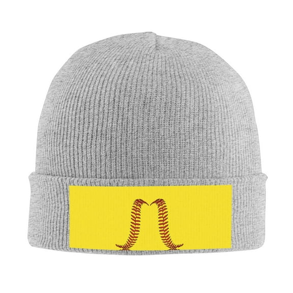 Softball Baseball Beanie Hat Men Women Warm Printed Cap Knit Beanies Hats Outdoor Winter Gray