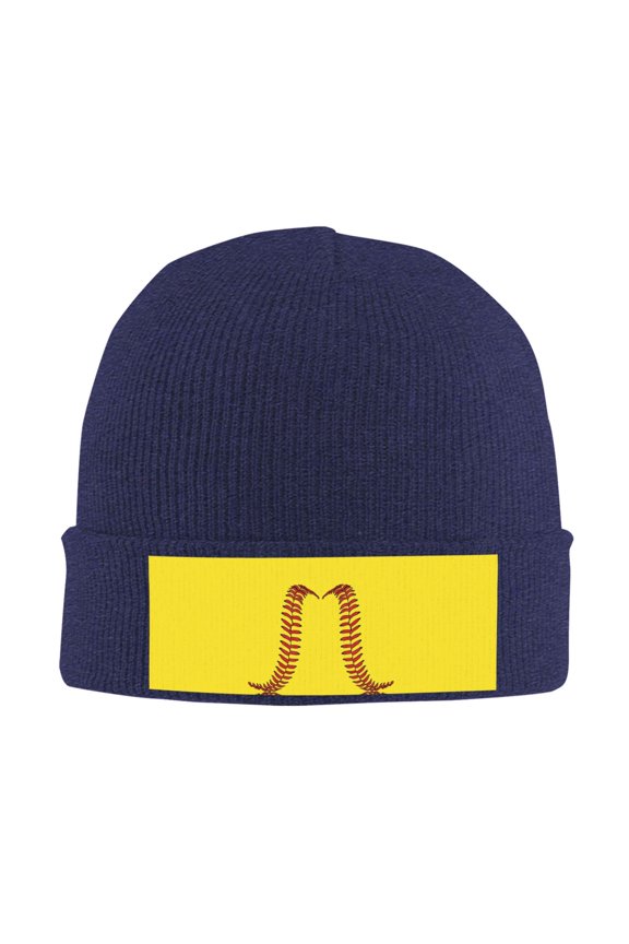 Softball Baseball Beanie Hat Men Women Warm Printed Cap Knit Beanies Hats Outdoor Winter Navy Blue
