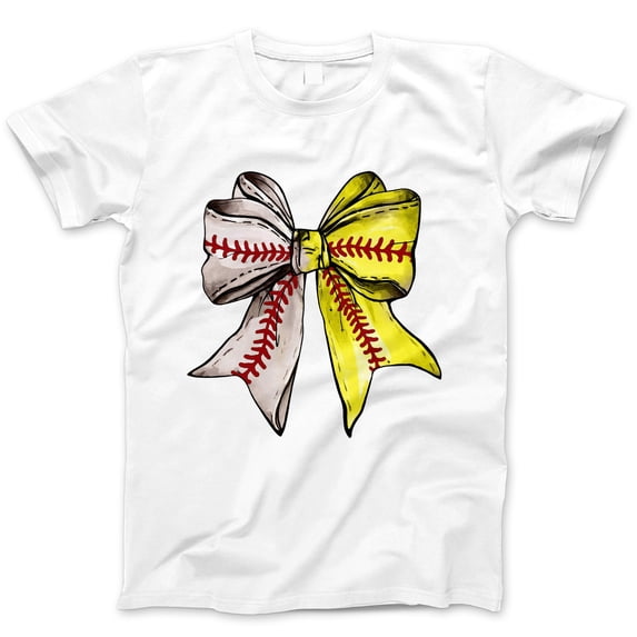 Softball Baseball Bow Graphic T-Shirt - Cute Sports Tee for Women, Casual Athletic Apparel, Team Spirit Wear, Gift for Softball Players