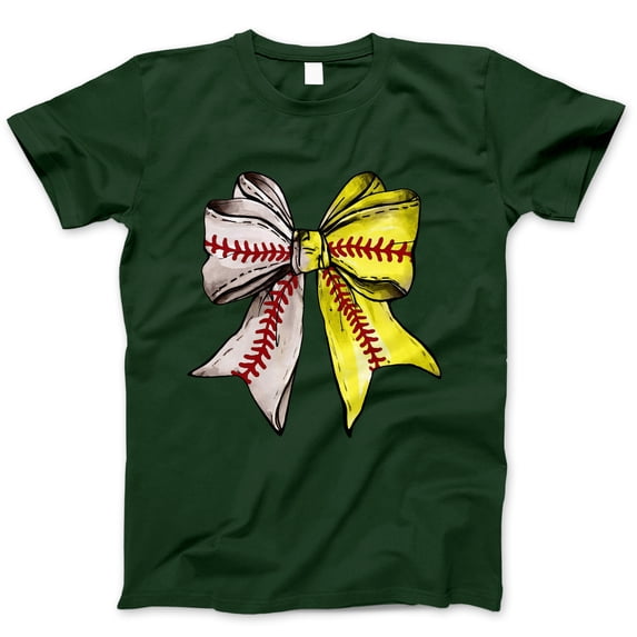 Softball Baseball Bow Graphic T-Shirt - Cute Sports Tee for Women, Casual Athletic Apparel, Team Spirit Wear, Gift for Softball Players