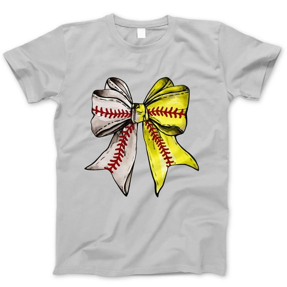 Softball Baseball Bow Graphic T-Shirt - Cute Sports Tee for Women, Casual Athletic Apparel, Team Spirit Wear, Gift for Softball Players