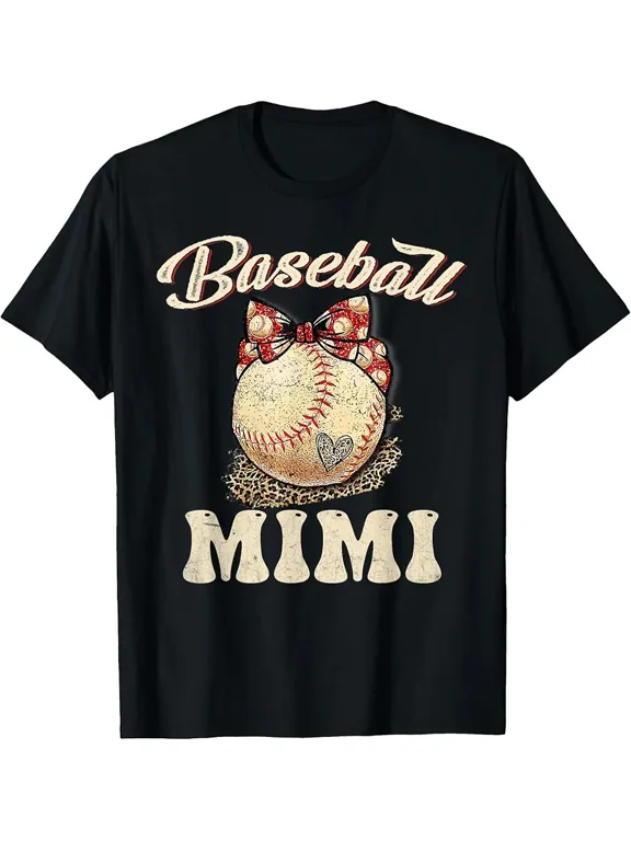 Softball Baseball Mimi Shirt Leopard Mother's Day Gifts T-Shirt