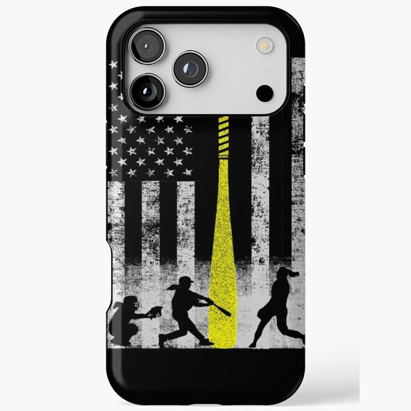 Softball Bat Distressed Flag Cover for iPhone Case 11 through 17 Pro Max