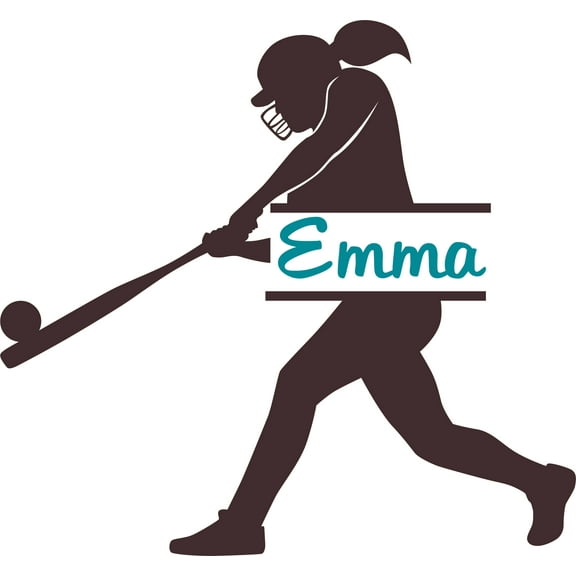 Softball Bat Player Sport Athelete Customized Wall Decal - Custom Vinyl Wall Art - Personalized Name - Baby Girls Boys Kids Bedroom Wall Decal Room Decor Wall Stickers Decoration Size (40x40 inch)