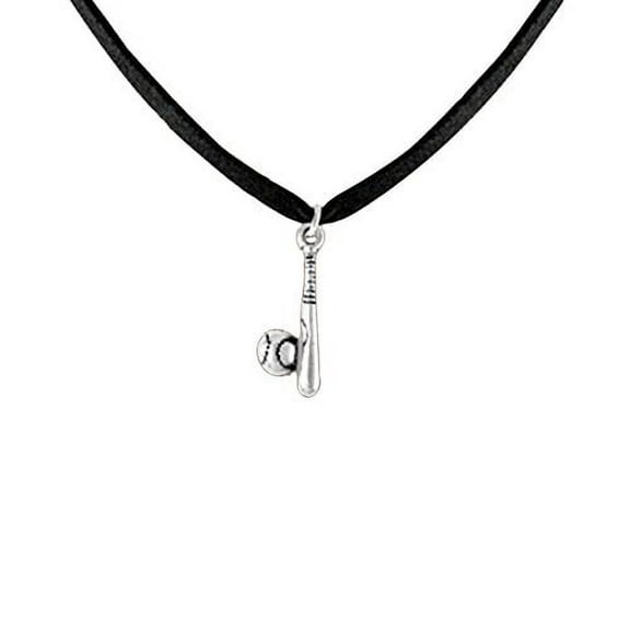Softball Bat and Ball, Hypoallergenic-Safe Adjustable Black Suede Necklace,No Nickel, Lead, Or Cadmium In The Metal