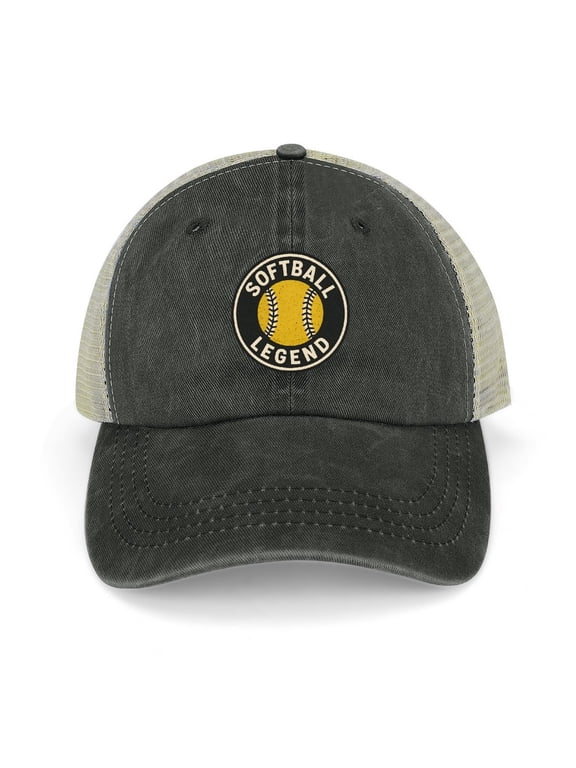 Softball Black Trucker Hat for Men Women, Adjustable Mesh Back Baseball Cap