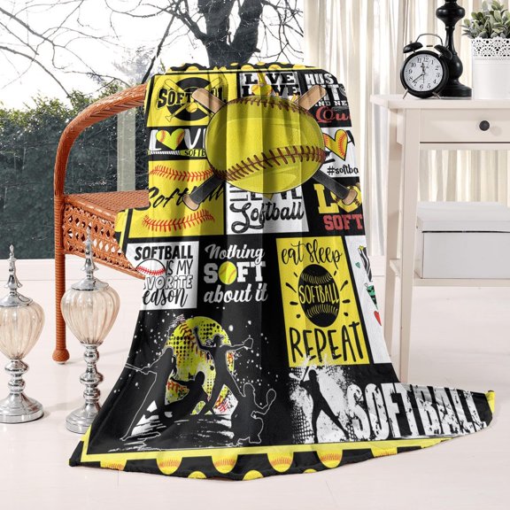 Softball Blanket 40"x50" Softball Gift Blanket Cute Soft Cozy Warm Flannel Blanket for Bed Couch Sofa, Softball Laces Sports Lovers Throw Blanket