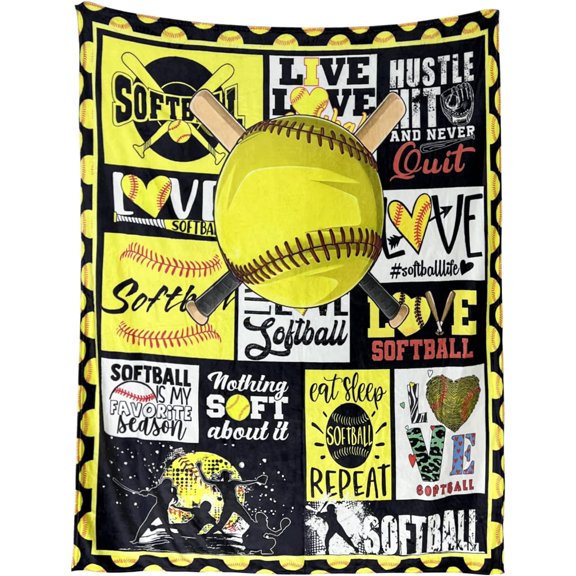 Softball Blanket 40"x50" Softball Gift Blanket Cute Soft Cozy Warm Flannel Blanket for Bed Couch Sofa, Softball Laces Sports Lovers Throw Blanket