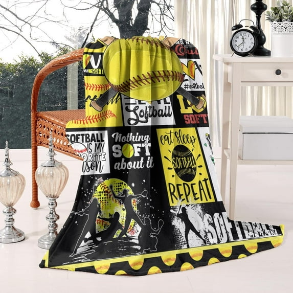 Softball Blanket 60"x80" Softball Gift Blanket Cute Soft Cozy Warm Flannel Blanket for Bed Couch Sofa, Softball Laces Sports Lovers Throw Blanket