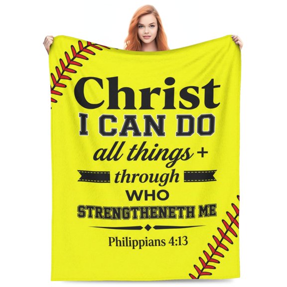 Softball Blanket, Christian Inspirational Sayings Flannel Throw Blanket, Softball Gifts for Girls and Women, Team Players Coach Gifts for Sports Lovers 50x40