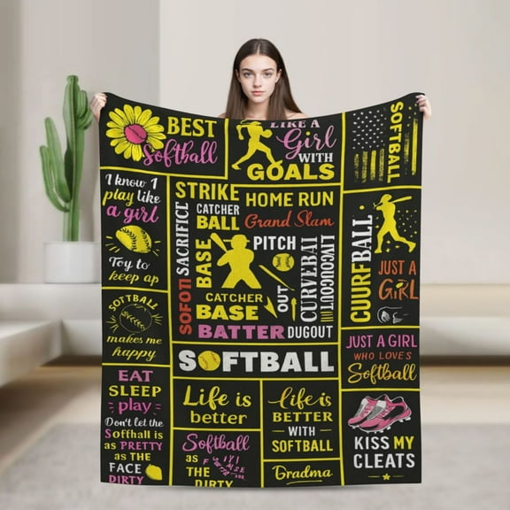 Softball Blanket - Cozy Blanket for Softball Fans, Perfect Gift for Girls, Boys and Adults 50x40