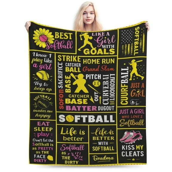 Softball Blanket - Cozy Blanket for Softball Fans, Perfect Gift for Girls, Boys and Adults 60x50