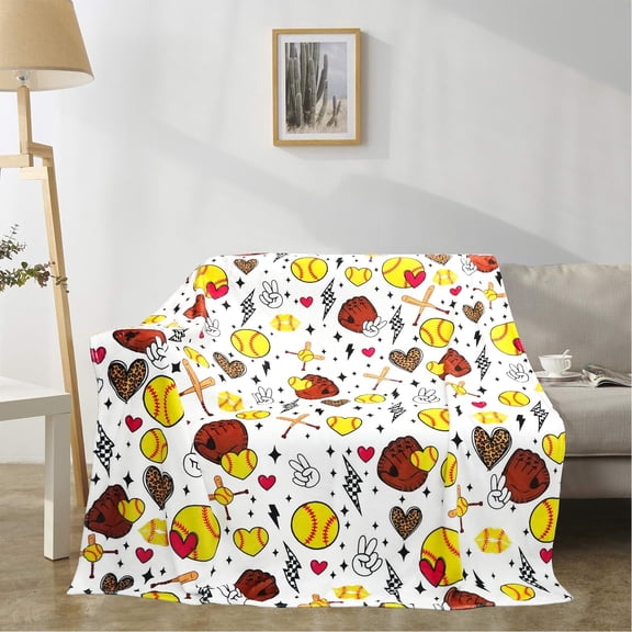 Softball Blanket-Flannel Soft Warm Cozy Blanket for Sofa and Chair 50x60inch,Softball Decor Stuff Accessories