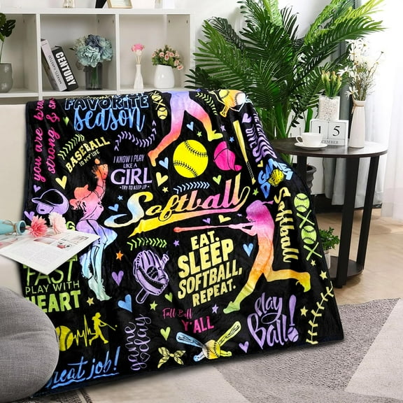 Softball Blanket Gifts for Boys Girls Softball Lovers, Super Soft Travel Bed Sofa Colorful Softball Throw Blankets for Sport Fans Kids Adults Player Coach, 50 × 60 inch