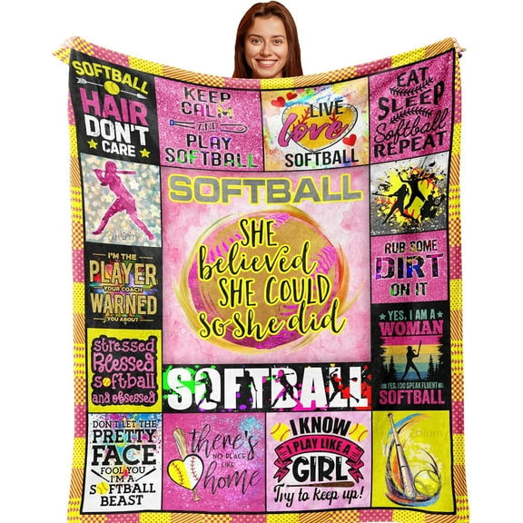 Softball Blanket Gifts, Softball Gifts for Girls, Softball Gifts for Team, Softball Gift for Woman, Softball Lover/Player Gifts, Best Softball Coach Gifts, Softball Team Gifts, Blankets 60X50in
