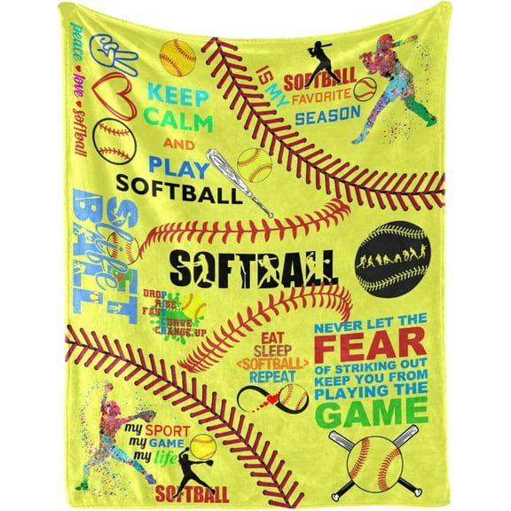 Softball Blanket - Softball Blankets Softball Gifts for Adult and Kids Plush Softball Blanket for Couch Bed Sofa Home Decor 60"X80"