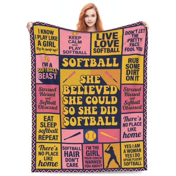 Softball Blanket, Softball Throw Blanket, Cozy Blanket for College Dorm and Sports Lovers 50x40