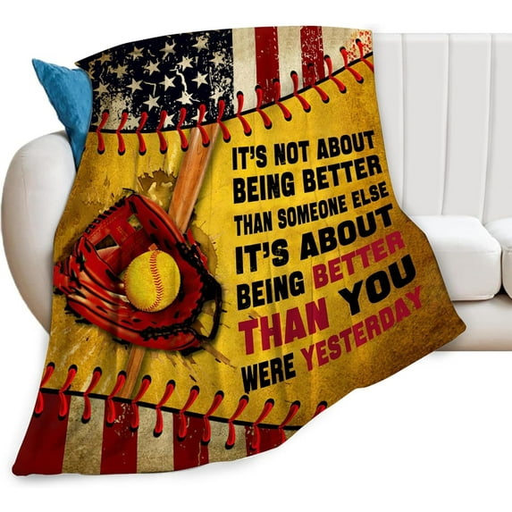 Softball Blanket Super Soft Warm Fluffy Flannel Sport Throw Blanket Cozy Fuzzy Plush Bedding Blanket Gift for Boys Girls Kids Teens Adults Couch Sofa 80"x60"