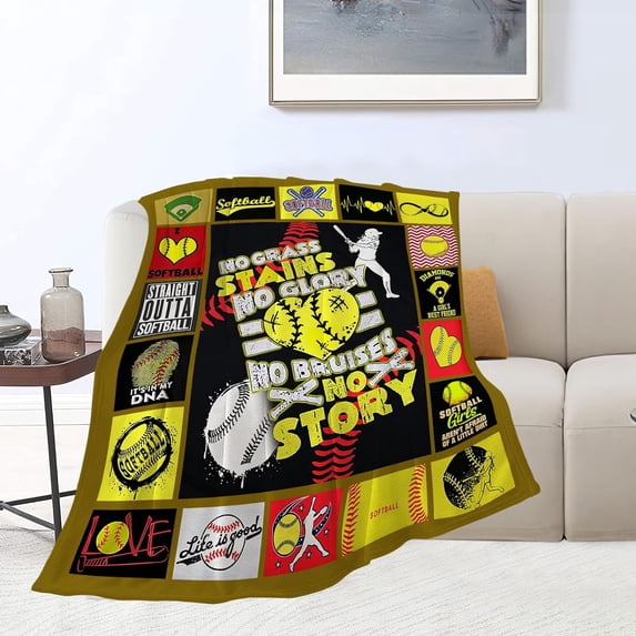 Softball Blanket Softball Throw Blankets Cozy Fleece Flannel Blanket Soft Warm Plush Lightweight Bedding Blanket Softball Gifts for Girls Women Boys Teens Kids for Couch Sofa Bed 60"X80"