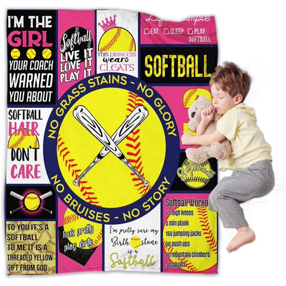 Softball Blanket Throw Sport Lover Throw Plush Fleece Sherpa Bed Blanket for Kids Adults Cozy Plush Throw Soft Blanket for Couch Sofa Bedding Living Room 50"x40"