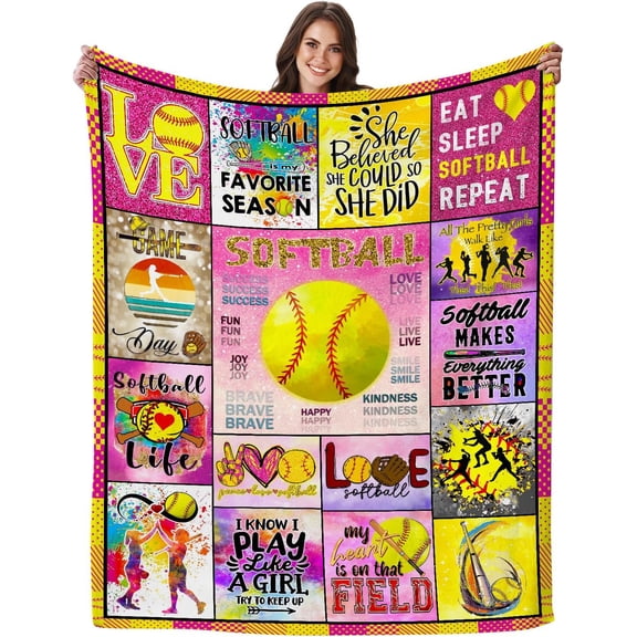 Softball Blanket Ultra Soft Flannel Softball Throw Blanket Softball Gifts for Girls Women Softball Team Softball Lover Gifts for Kids Teens Adults 60x80