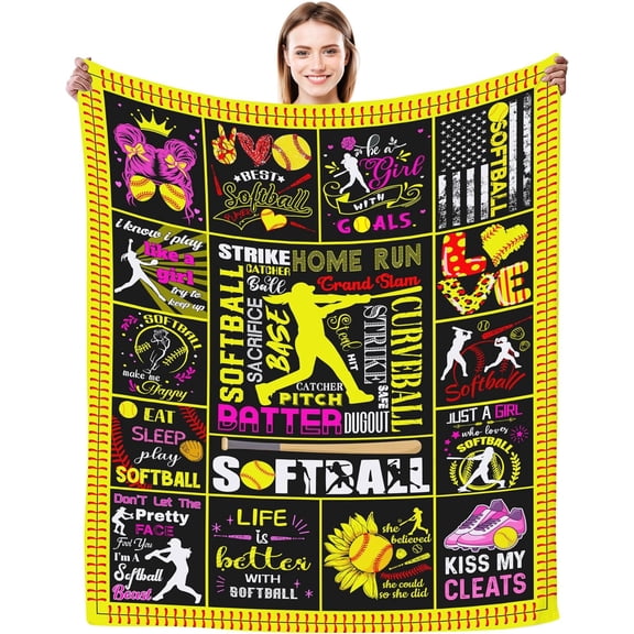 Softball Blanket Ultra Soft Warm Flannel Throw Blanket Softball Lover Softball Team Blankets Gifts for Girls Adults Kids 80"X60"