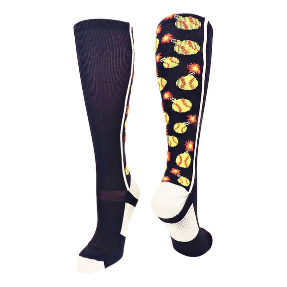 Softball Bomber Over the Calf Socks (Navy/White, Large)