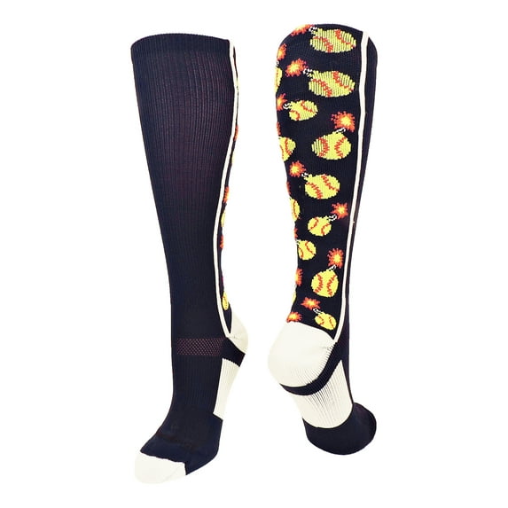 Softball Bomber Over the Calf Socks (Navy/White, Large)