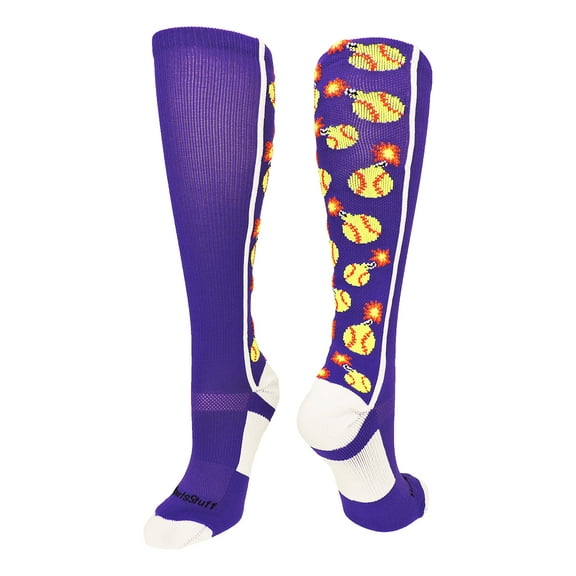 Softball Bomber Over the Calf Socks (Purple/White, Small)
