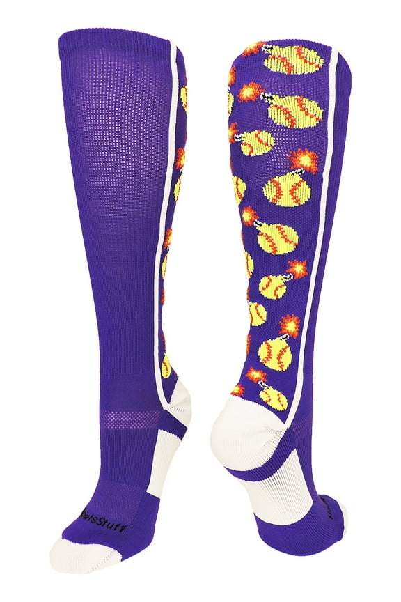 Softball Bomber Over the Calf Socks (Purple/White, Small)