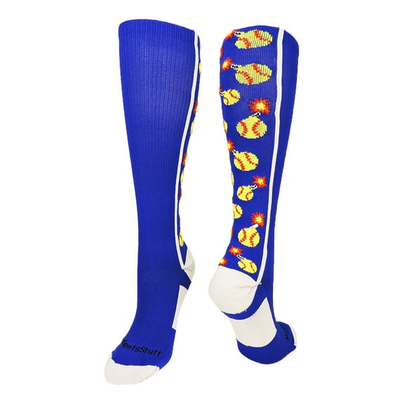 Softball Bomber Over the Calf Socks (Royal/White, Small)