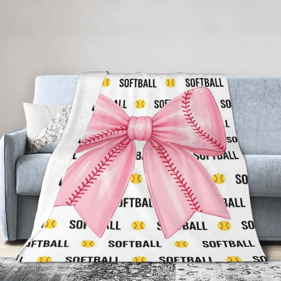 Softball Bow Blanket Gift Throw Blanket Cozy Soft Sports Gift for Softball Players Women 50x40
