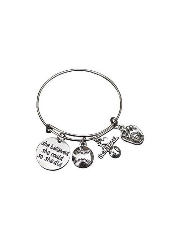 Softball Bracelet- Girls Softball Jewelry - Softball Bangle- She Believed She Could So She Did Bracelet, Perfect Gift for Softball Player, Softball Team and Softball Coaches