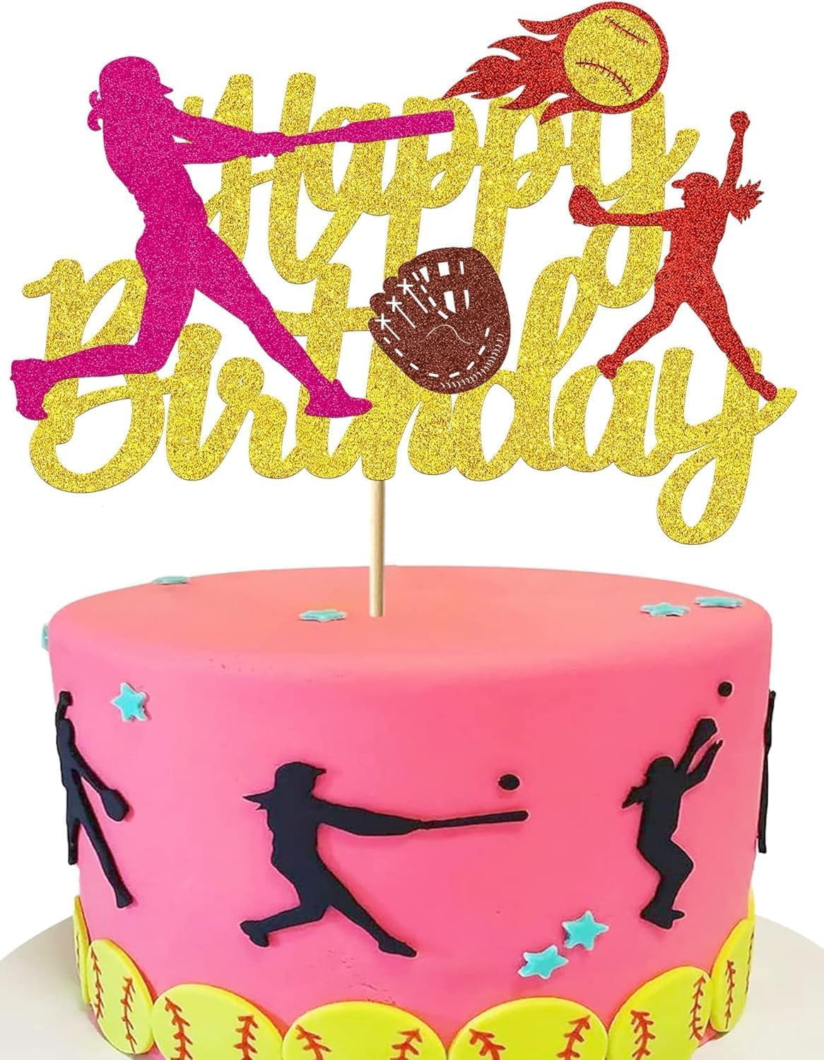 Softball Cake Topper - Pre-Assembled Baseball Birthday Decor For Girls & Boys Party