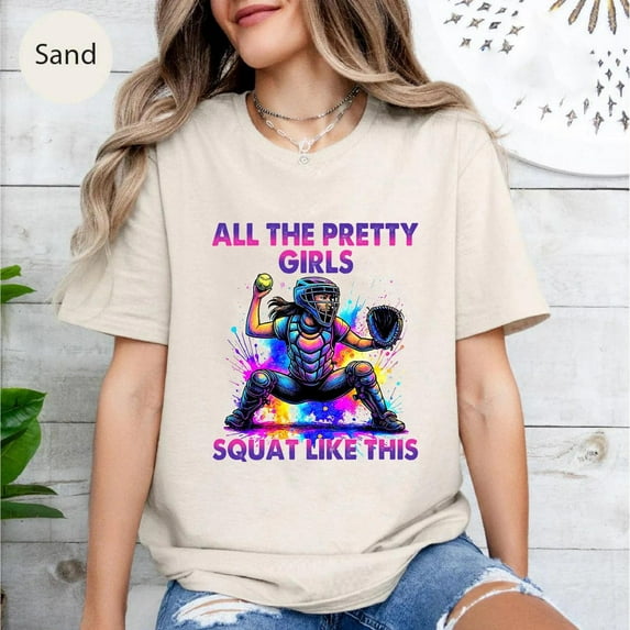 Softball Catcher Tee: All The Pretty Girls Squat - Heather Orchid TSHIRT All Size S-5XL