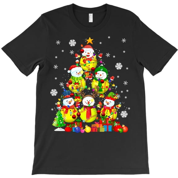 Softball Christmas Tree Funny Softball Snowman Xmas Softball Player Graphic T-Shirt - Limited Edition G9205, Up to 5XL
