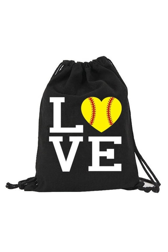 Softball Cinch Sack Canvas Softball Love Canvas Drawstring Black Canvas Sack Backpack Bag Softball Player Gift