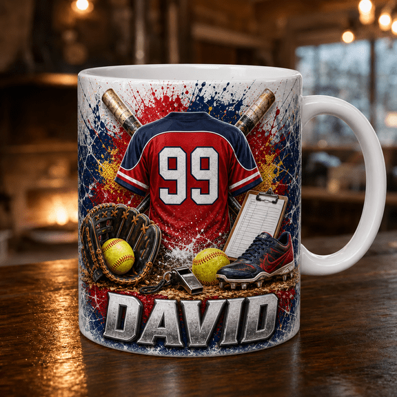 Softball Coach Mug Custom Name Jersey Design, Team Gift for End of Season