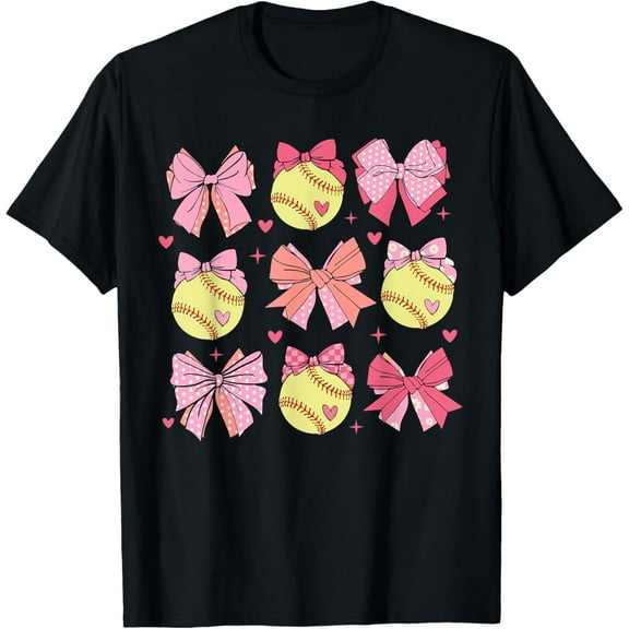 Softball Coquette Bow Softball Mom Mothers Day Softball Mama T-Shirt100%cotton