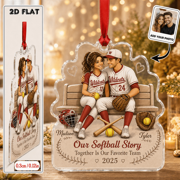Softball Couple Ornament Personalized Photo Keepsake Gift for Sports Couples