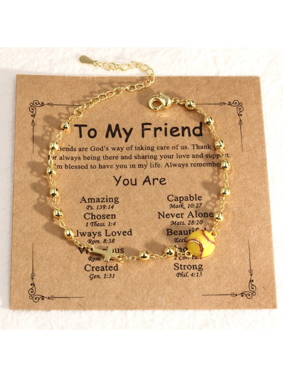 Softball Cross Bracelet for Girls Women, Gold Plated Link Chain Sport Accessories, Christian Jewelry Gifts with "I Love Softball" Card for Team Coach
