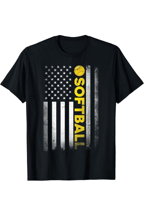 Softball Dad Mom USA US American Flag Apparel T-Shirt