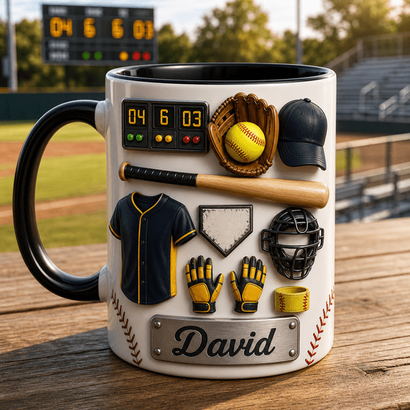 Softball Dad Mug Personalized Name Gift for Father’s Day with Bat Glove Scoreboard