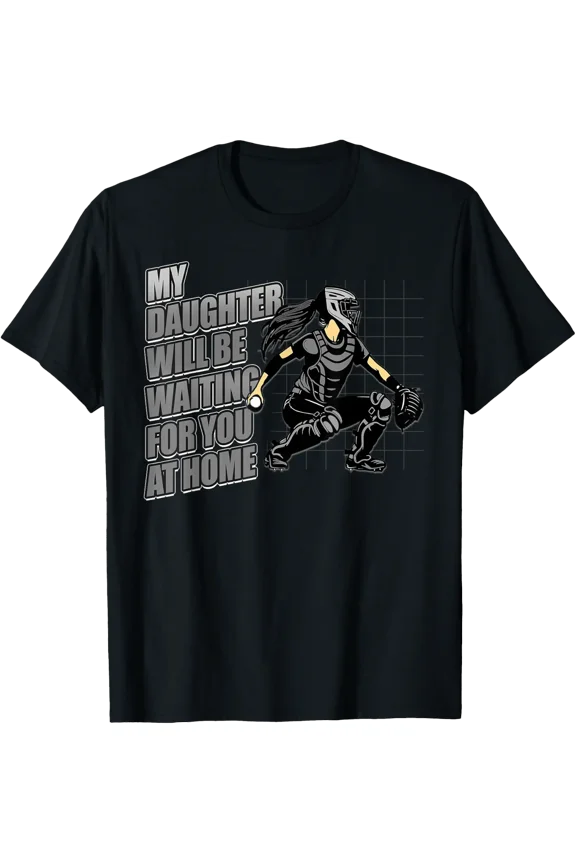Softball Dad Proud Father Of A Fierce Catcher Saying T-Shirt Size S-5XL