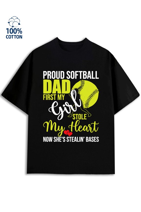 Softball Dad T-Shirt for men 180G 100% Cotton black Trendy Unisex Shirt Cotton tshirts Unique Design Unisex Shirt Graphic tshirts Casual Unisex Shirt Printed tshirts Funny Unisex Shirt Cotton tshirts