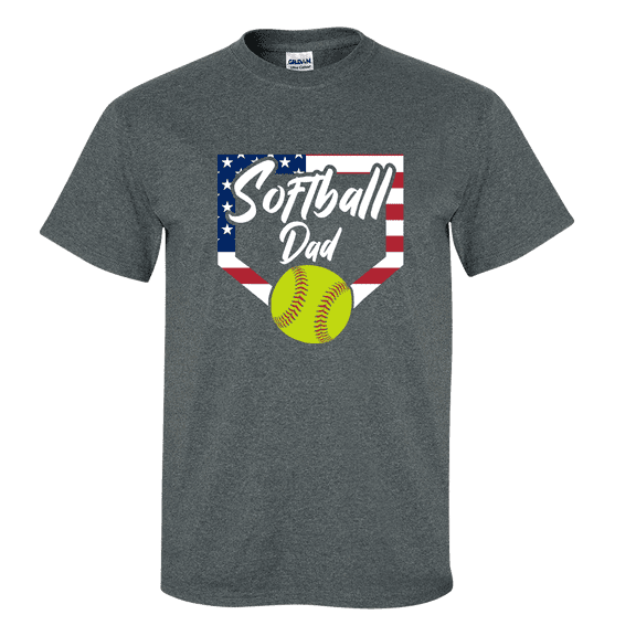 Softball Dad Tee Patriotic American Flag Home Run Sports Unisex Adult Short Sleeve T-shirt-Heather Grey-5xl