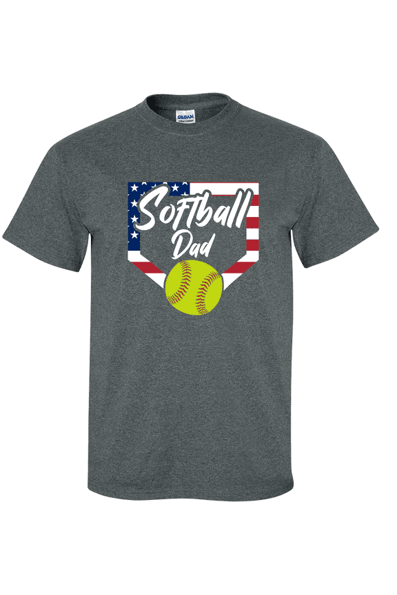 Softball Dad Tee Patriotic American Flag Home Run Sports Unisex Adult Short Sleeve T-shirt-Heather Grey-large