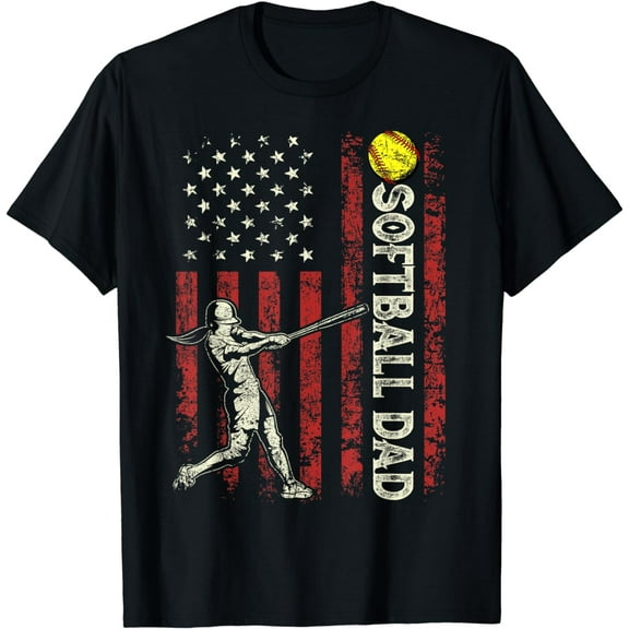 Softball Dad US Flag Gifts For Dad Men Patriotic Fathers Day T-Shirt
